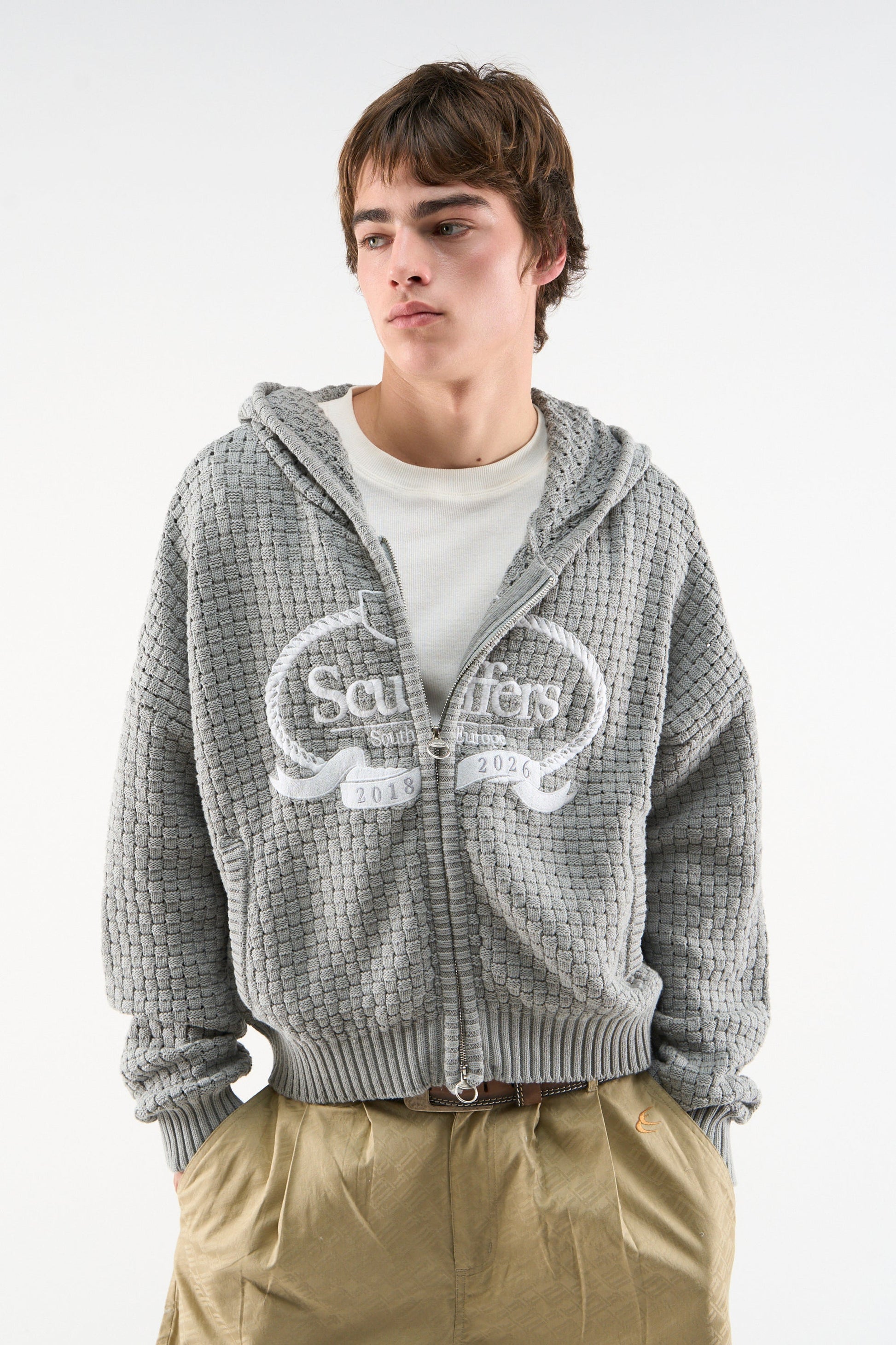 South Europe Light Grey Knit Zipper