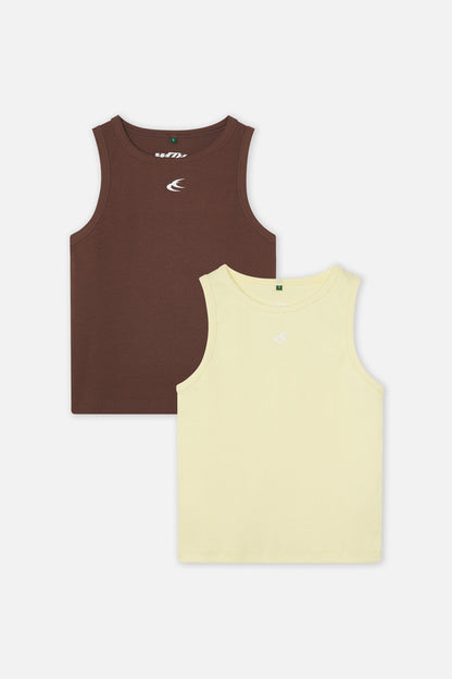Brown & Yellow Canale Scff Tank Top Pack